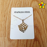 Cadena Dije Cubo 3x3 Acero Inoxidable Dorado Plateado Lujo Dorado