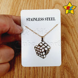 Cadena Dije Cubo 3x3 Acero Inoxidable Dorado Plateado Lujo Dorado