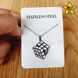 Cadena Dije Cubo 3x3 Acero Inoxidable Dorado Plateado Lujo Dorado