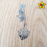 Cadena Dije Cubo 3x3 Acero Inoxidable Dorado Plateado Lujo Dorado