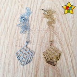 Cadena Dije Cubo 3x3 Acero Inoxidable Dorado Plateado Lujo Dorado