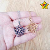 Cadena Dije Cubo 3x3 Acero Inoxidable Dorado Plateado Lujo Dorado