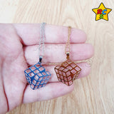 Cadena Dije Cubo 3x3 Acero Inoxidable Dorado Plateado Lujo Dorado