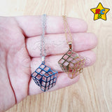 Cadena Dije Cubo 3x3 Acero Inoxidable Dorado Plateado Lujo Dorado