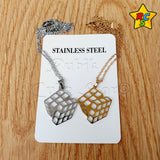 Cadena Dije Cubo 3x3 Acero Inoxidable Dorado Plateado Lujo Dorado