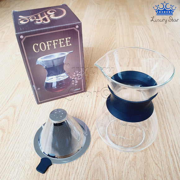 Cafetera Chemex 400ml Vidrio Goma Negra Con Filtro Metalico