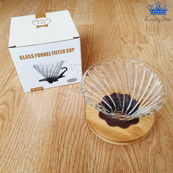 Embudo Vidrio V60 Filtradro Preparar Cafe Base Caucho Madera