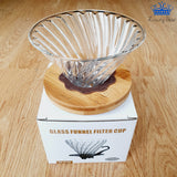 Embudo Vidrio V60 Filtradro Preparar Cafe Base Caucho Madera