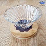 Embudo Vidrio V60 Filtradro Preparar Cafe Base Caucho Madera