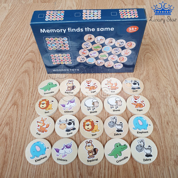 Juego Memoria Animales Encontrar Pares Ingles Fichas Madera