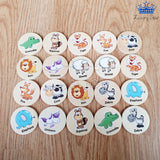 Juego Memoria Animales Encontrar Pares Ingles Fichas Madera