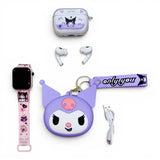 Kit Reloj Audifonos Monedero Hello Kitty Kuromi Niñas Regalo