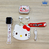 Kit Reloj Audifonos Monedero Hello Kitty Kuromi Niñas Regalo