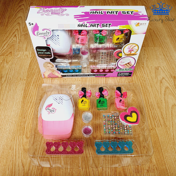 Kit Manicure Infantil Con Secador + Esmalte Uñas Y Diseños