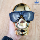 Parlante Calavera Gafas Metalizado Sonido Decorativo Musica