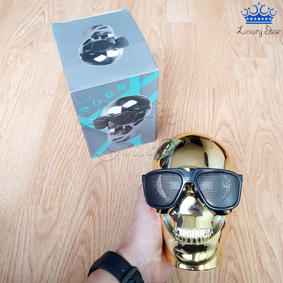 Parlante Calavera Gafas Metalizado Sonido Decorativo Musica