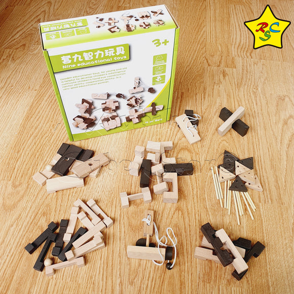Set Puzzles Ensamblar Madera Desarmar Destreza Mental X9