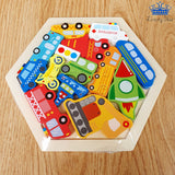 Tangram Hexagonal Madera Animales Dinosaurios Carros Puzzle
