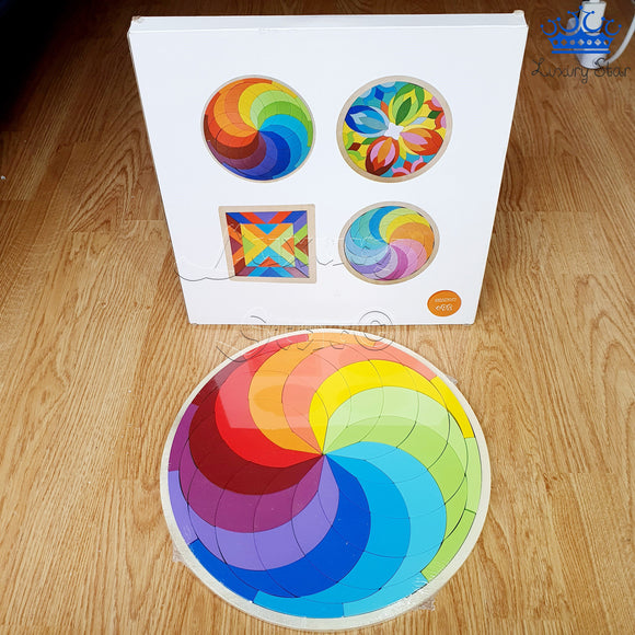 Tangram Mosaico Circular Colores Madera Rompecabezas Espiral