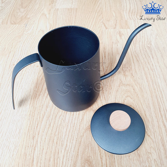Tetera Acero Inoxidable Cuello Ganso Gris Con Tapa Madera