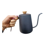 Tetera Acero Inoxidable Cuello Ganso Gris Con Tapa Madera
