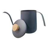 Tetera Acero Inoxidable Cuello Ganso Gris Con Tapa Madera