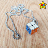 Collar Dije Cubo 2x2 Acero Inoxidable Plateado Lujo Cadena Plateado