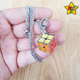 Collar Dije Cubo 2x2 Acero Inoxidable Plateado Lujo Cadena Plateado
