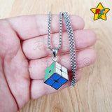 Collar Dije Cubo 2x2 Acero Inoxidable Plateado Lujo Cadena Plateado