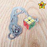 Collar Dije Cubo 2x2 Acero Inoxidable Plateado Lujo Cadena Plateado