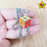 Collar Dije Cubo 2x2 Acero Inoxidable Plateado Lujo Cadena Plateado
