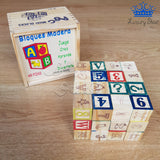 Bloques Abc Madera Figuras Letras Animales 48 Piezas 3 Cm