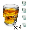 Copa Shot Calavera Vidrio Craneo Whisky Tequila X4 Unidades