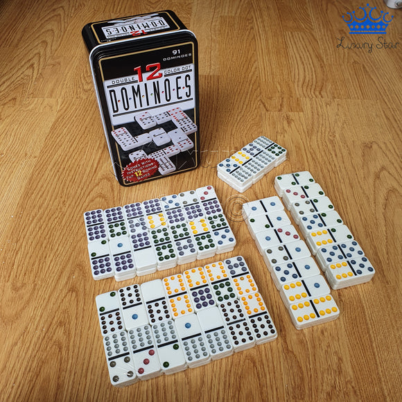 Domino Grande Doble 12 Color 91 Fichas Caja Metalica