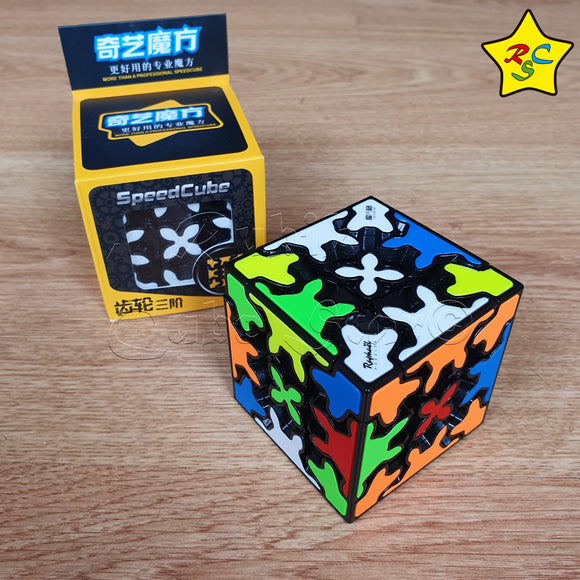 Gear 3x3 Cubo Qiyi Engranajes Original Negro Tiled