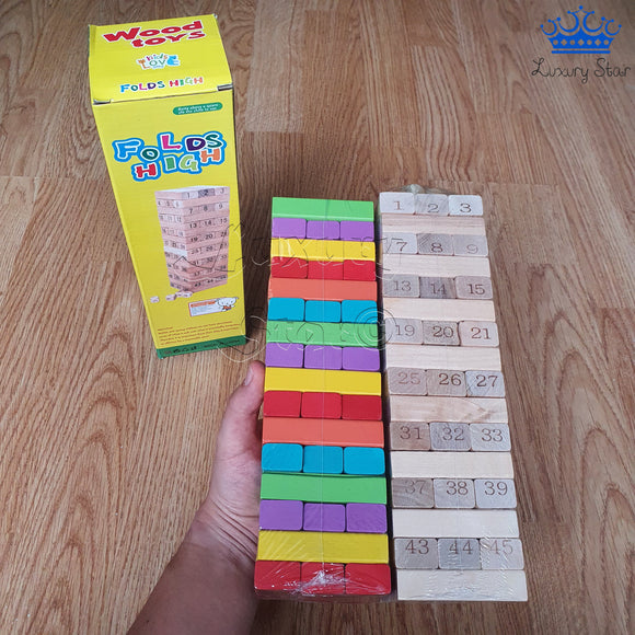 Jenga Madera Grande Apilar Bloques Numerico o Multicolor + Dados