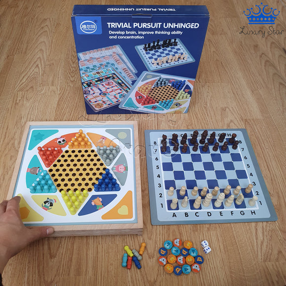 Set Juego Mesa 3 En 1 Ajedrez + Damas Chinas + Parques 27 Cm