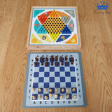 Set Juego Mesa 3 En 1 Ajedrez + Damas Chinas + Parques 27 Cm