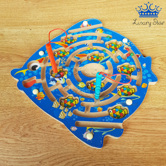 Laberinto Magnetico Puzzle Pez Madera Didactico Peces Iman