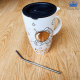Termo Taza Astronauta Ceramica Mug Espacio Detalle + Pitillo