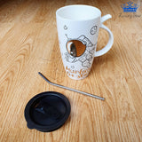 Termo Taza Astronauta Ceramica Mug Espacio Detalle + Pitillo