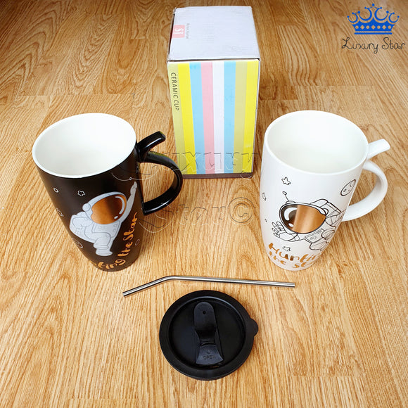 Termo Taza Astronauta Ceramica Mug Espacio Detalle + Pitillo
