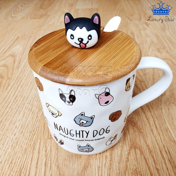 Mug Pocillo Perros Canino Ceramica Detalle + Tapa + Cuchara