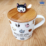 Mug Pocillo Perros Canino Ceramica Detalle + Tapa + Cuchara