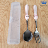 Set Cubiertos Cuchara Tenedor Conejo Acero + Estuche