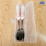 Set Cubiertos Cuchara Tenedor Conejo Acero + Estuche