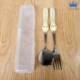 Set Cubiertos Cuchara Tenedor Conejo Acero + Estuche