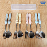 Set Cubiertos Cuchara Tenedor Conejo Acero + Estuche