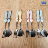 Set Cubiertos Cuchara Tenedor Conejo Acero + Estuche