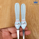 Set Cubiertos Cuchara Tenedor Conejo Acero + Estuche